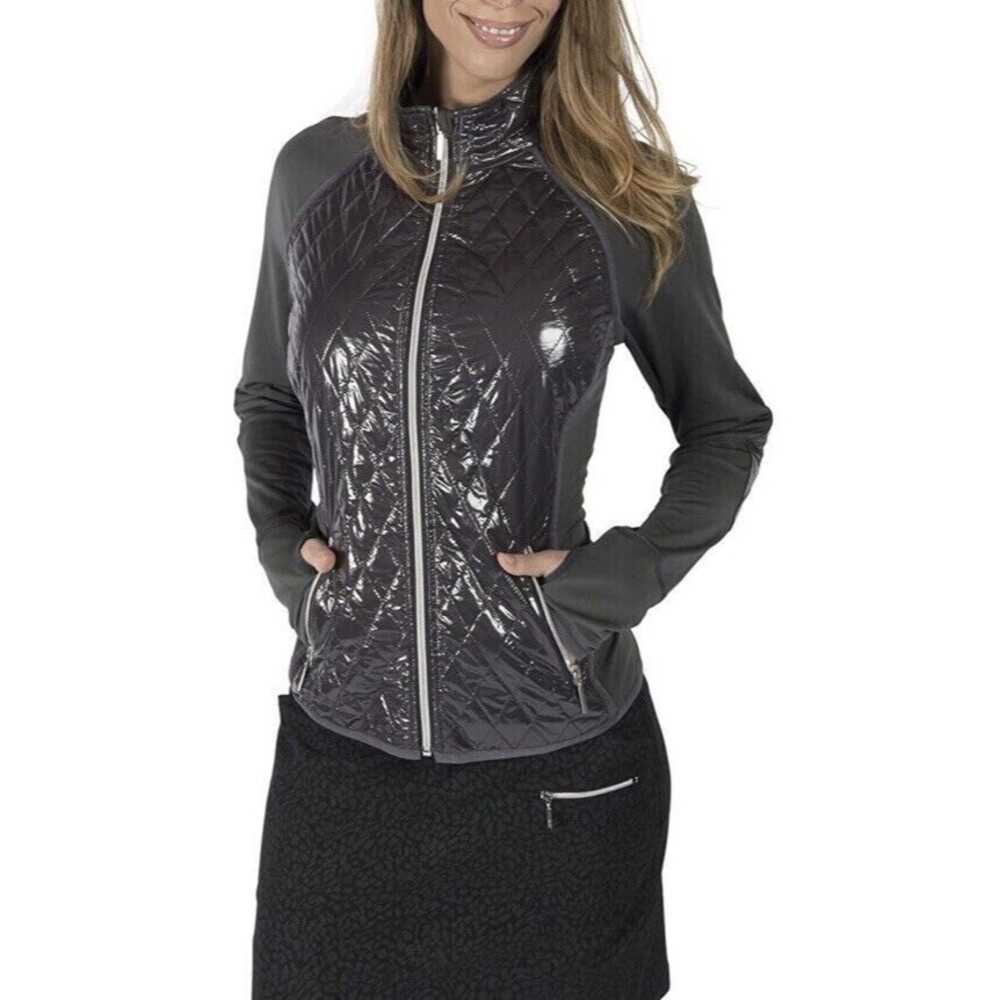 GGBlue Women's Nikita Gray Quilted Full Zip Jacket w Thumb Holes Size XS